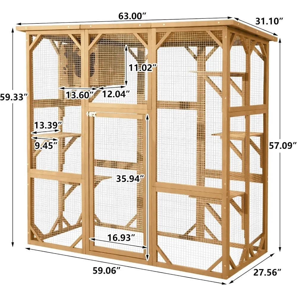 Outdoor Cat House Catio With Entry Door And Six Platforms