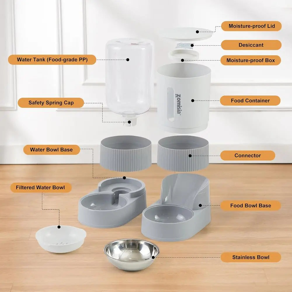 Cat Feeder And Water Dispenser Two Pack With Stainless Bowl
