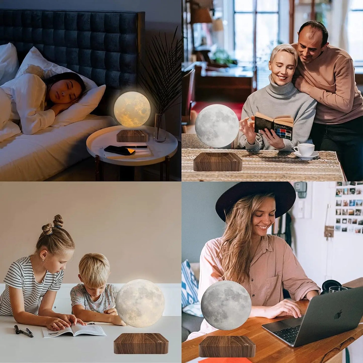 Magnetic Floating Rotating Moon Lamp with Wooden Base, 3 Color Temperature LED Night Lights of Print 3D for Unique Gifts, Room