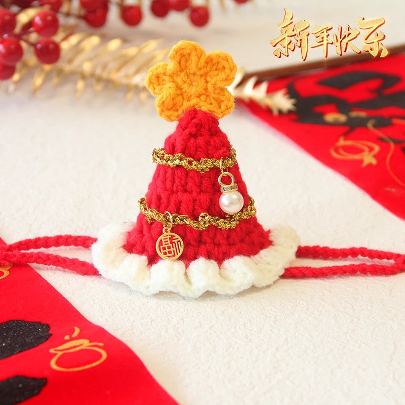 Christmas Cat Collars Hand-Knitted Pet Bibs Cute Santa Xmas Tree Decorative Scarf Cats Cosplay Costume Christmas Party Supplies