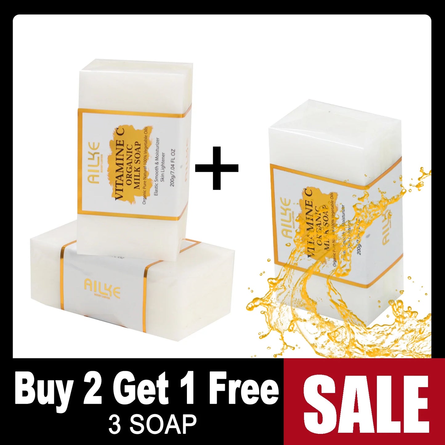 AILKE Vitamin C Organic Milk Soap Bar, Whitening, Reduce Wrinkles, Anti-Aging, Smooth & Soften Skin, for Face, Body, 200g/7 oz