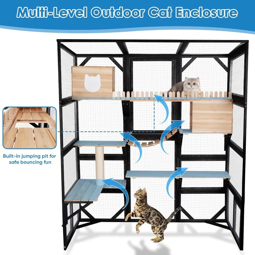 Catio Outdoor Cat Enclosure Walk-In Cat House For Multiple Cats