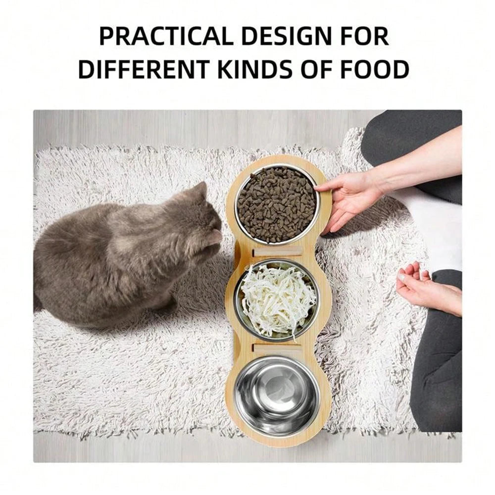 PETRAVEL Cat 3 In 1 Feeder With Tilted Stainless Bowls