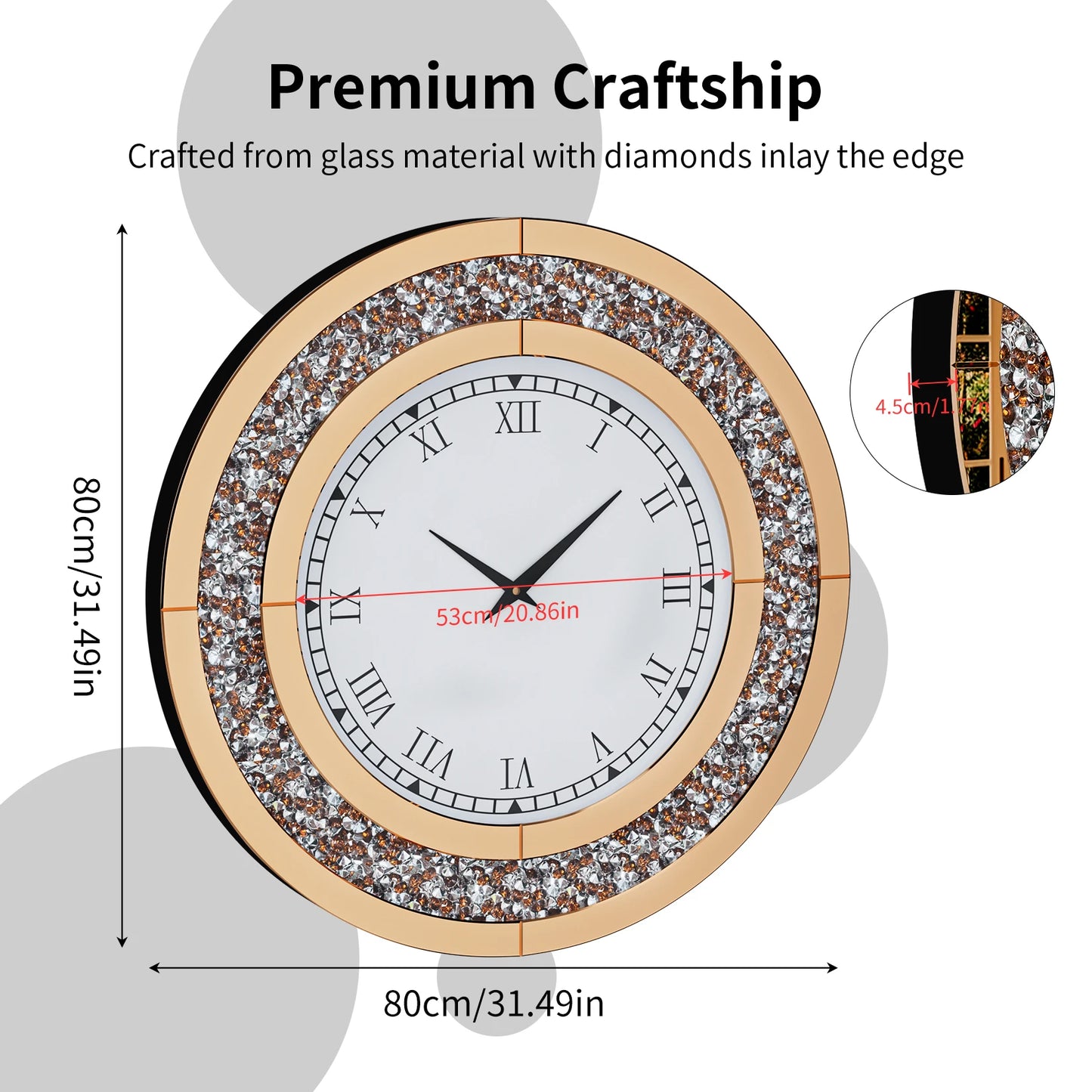 Bling Round Mirror Wall Clock For Glam Home Decor Accent
