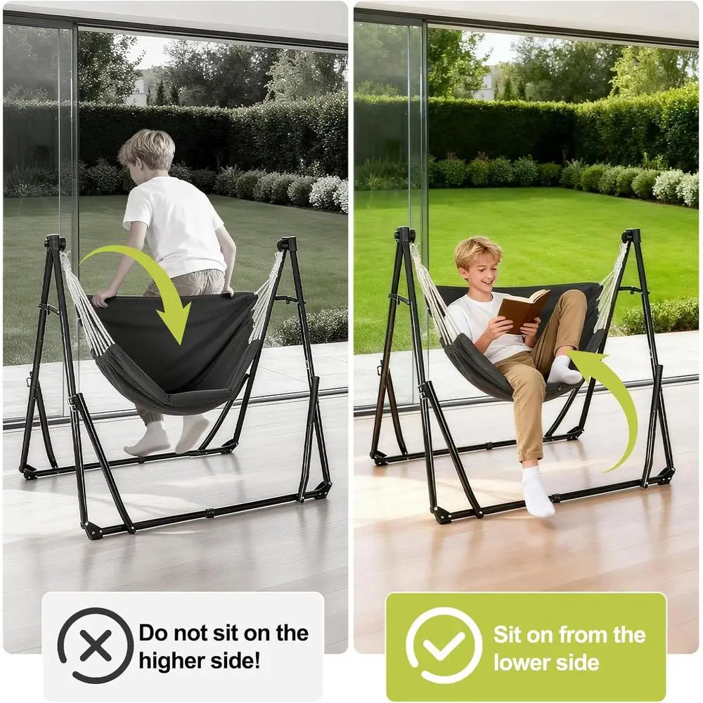 2-in-1 Hammock & Swing Chair or Teens – Adjustable olding Chair with Collapsible Steel Stand, Portable or Camping, Travel, Patio