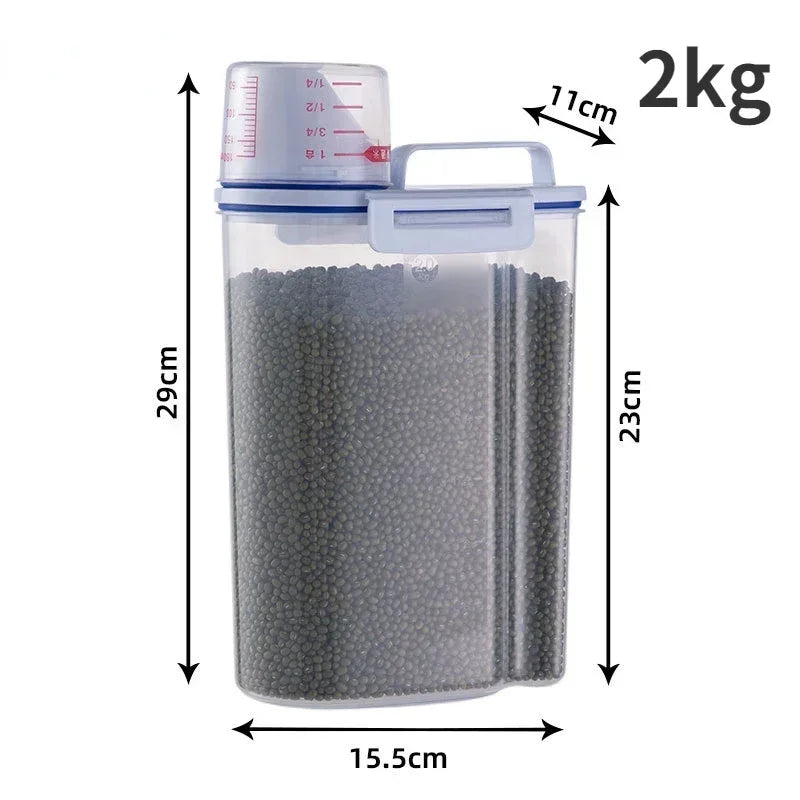 MoistureProof Plastic Dog Cat Food Storage Jar With Measuring Cup