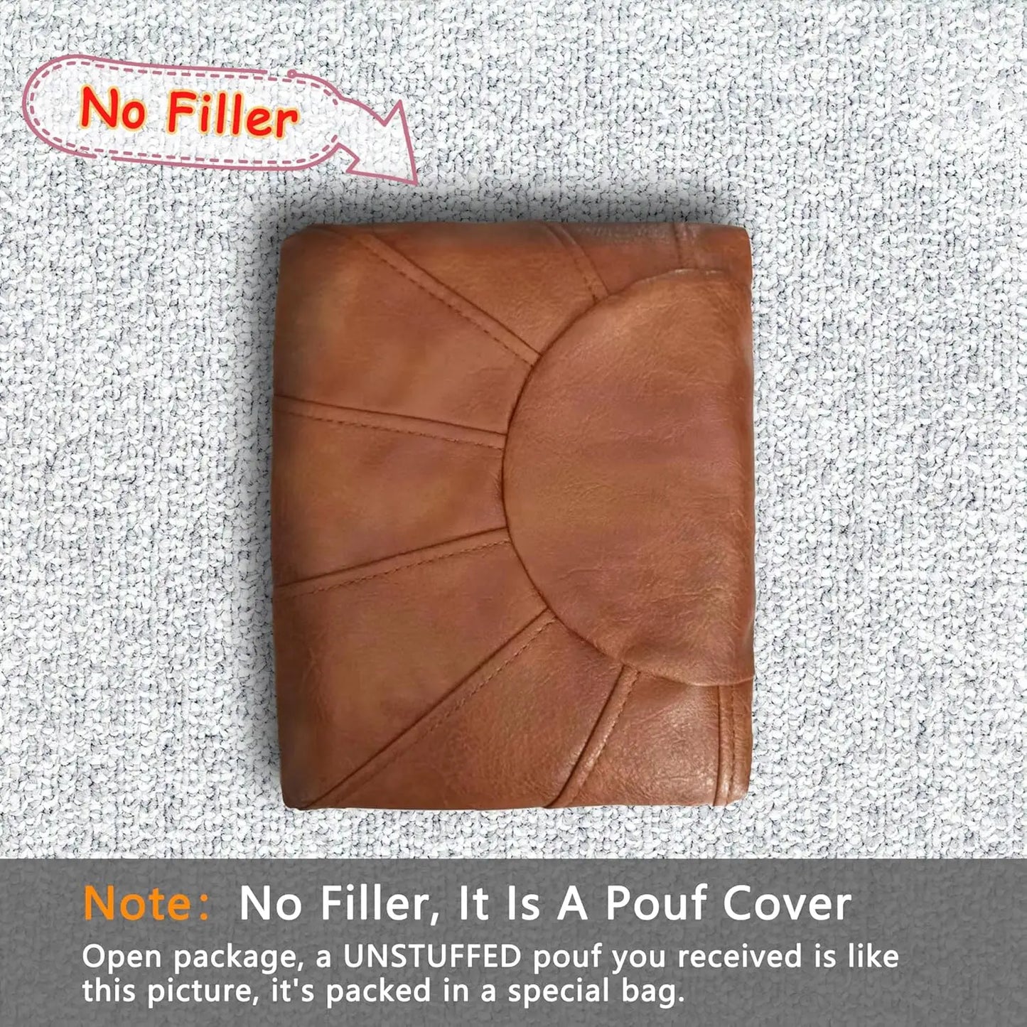 Unstuffed Moroccan Storage Pouf Foot Stool Ottoman Seat Handmade Faux Leather Bean Bag Floor Chair Foot Rest for Living Room