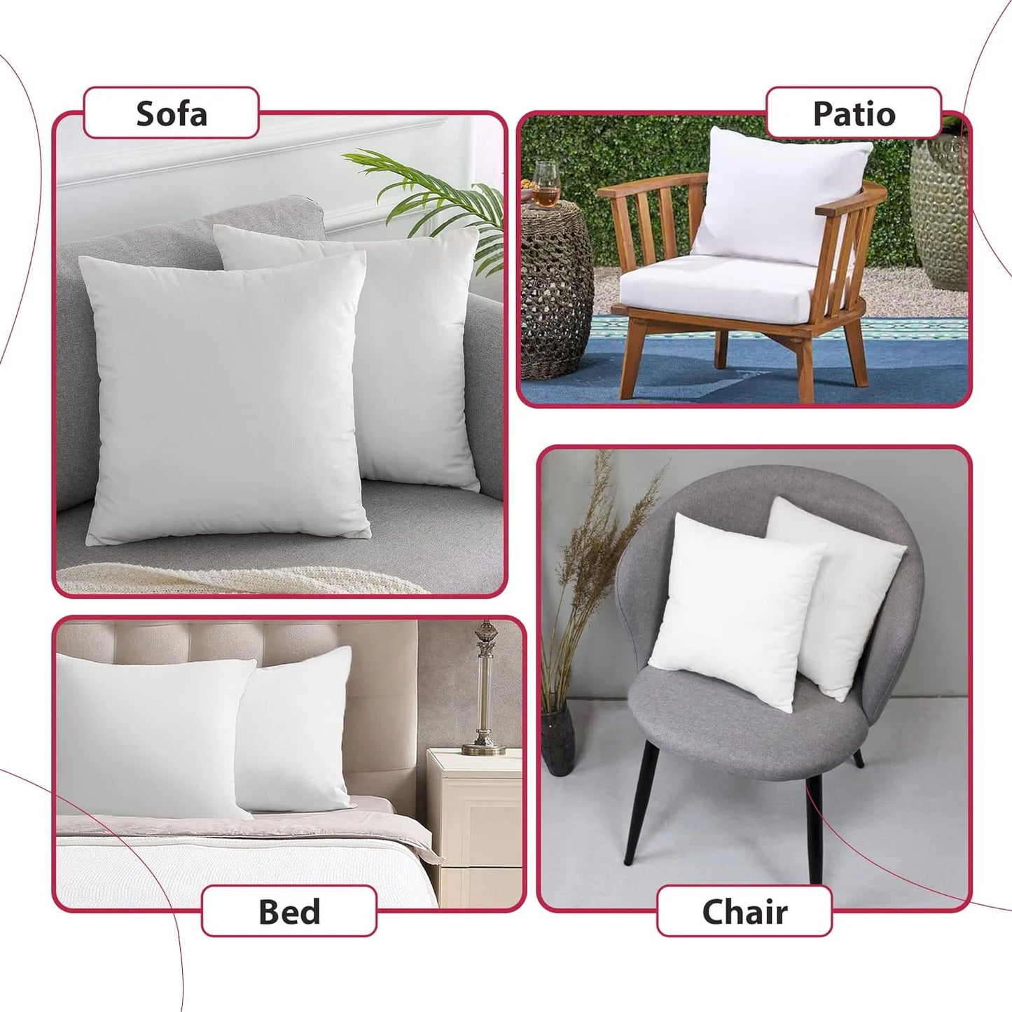 Lux Decor Throw Pillow Inserts – Set of 4 Soft Square Couch Pillows – Supportive, Fluffy Fill for Bed, Sofa & Chair