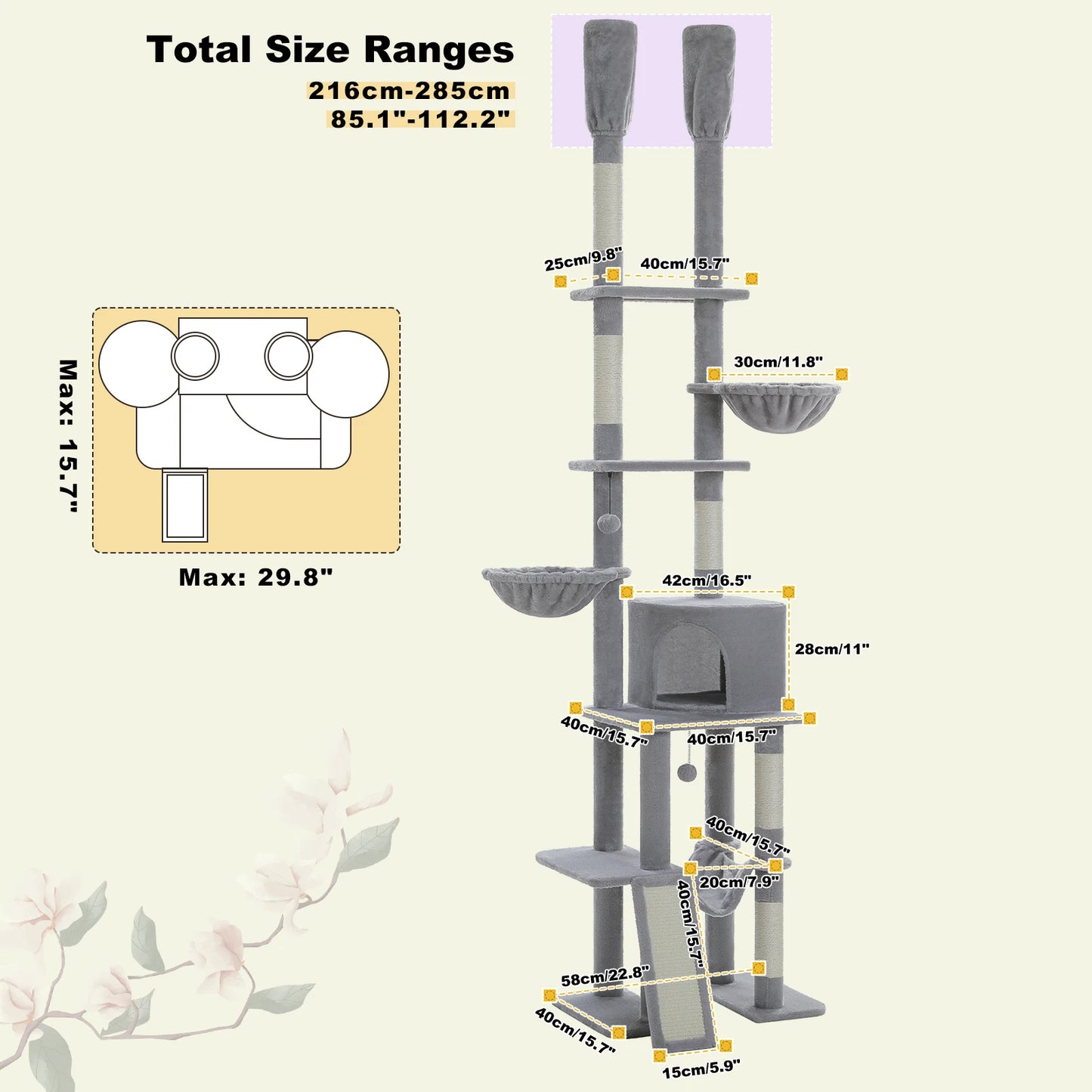 PAWZ Road Floor to Ceiling Cat Tree with Sisal Posts