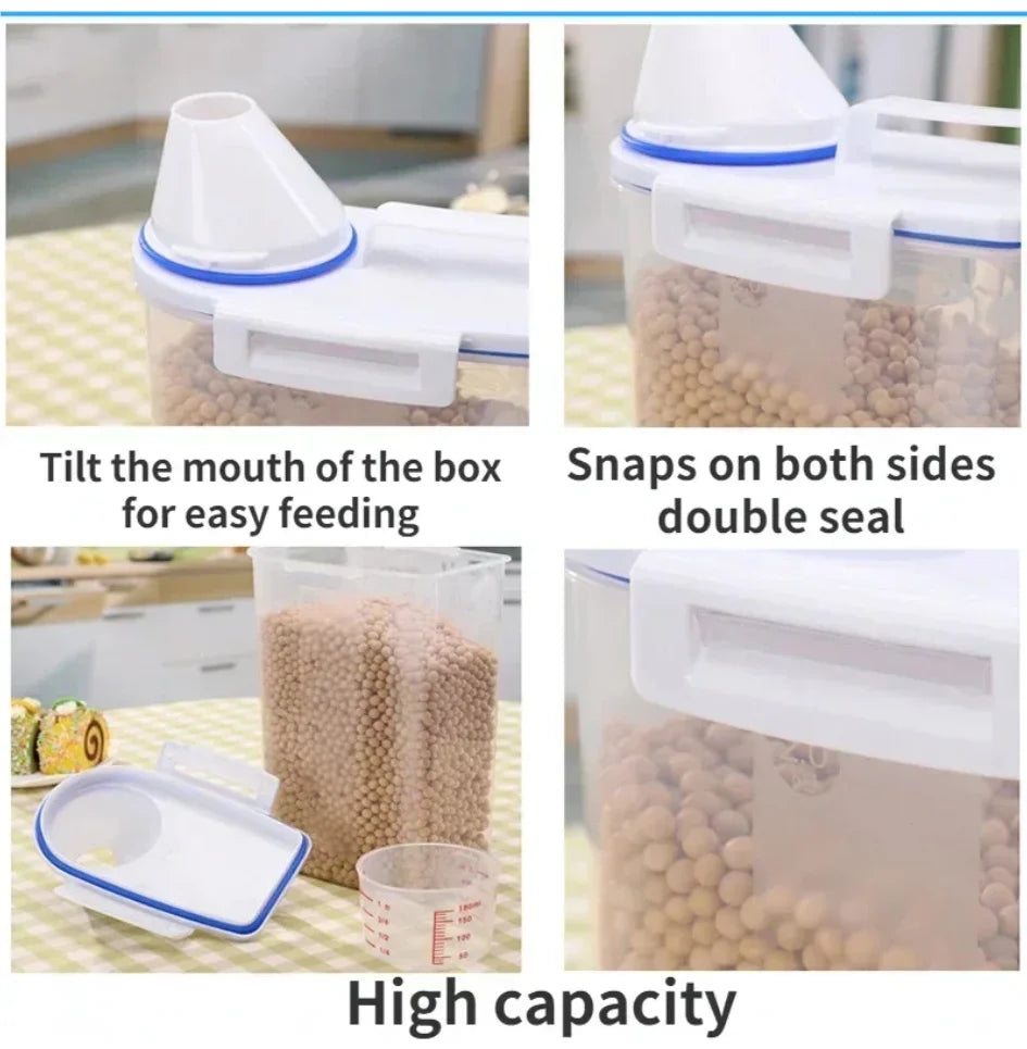 MoistureProof Plastic Dog Cat Food Storage Jar With Measuring Cup