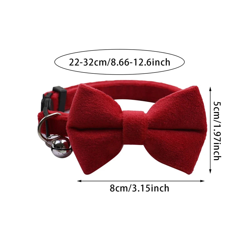 Cat Bow Bell Collar Adjustable Velvet Pet Accessory For Cats