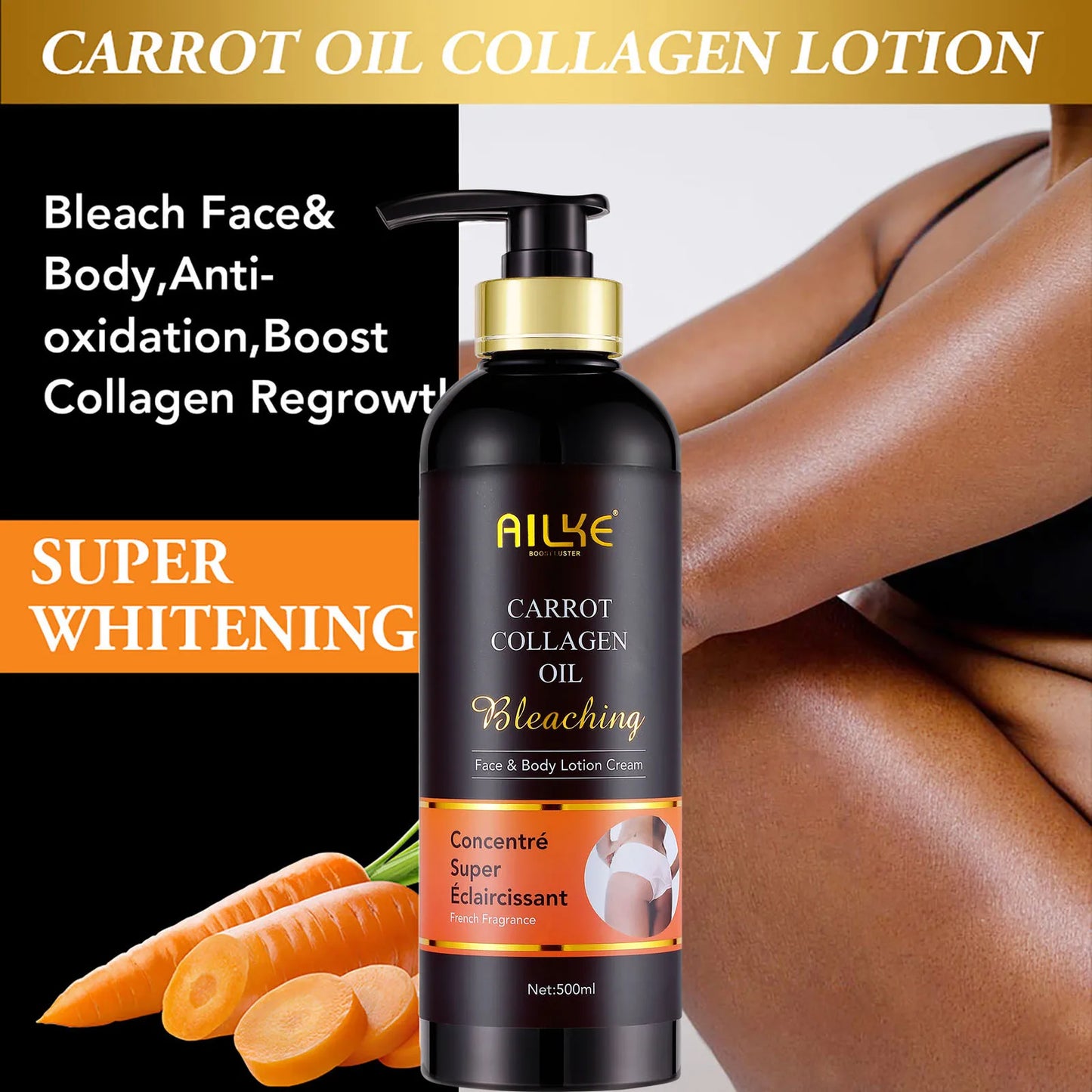 AILKE Whitening And Moisturizing Body Lotion, For Dark And Black Skin ,With Collagen Cleaning Skin, Reduce Dark Spots, 500ml