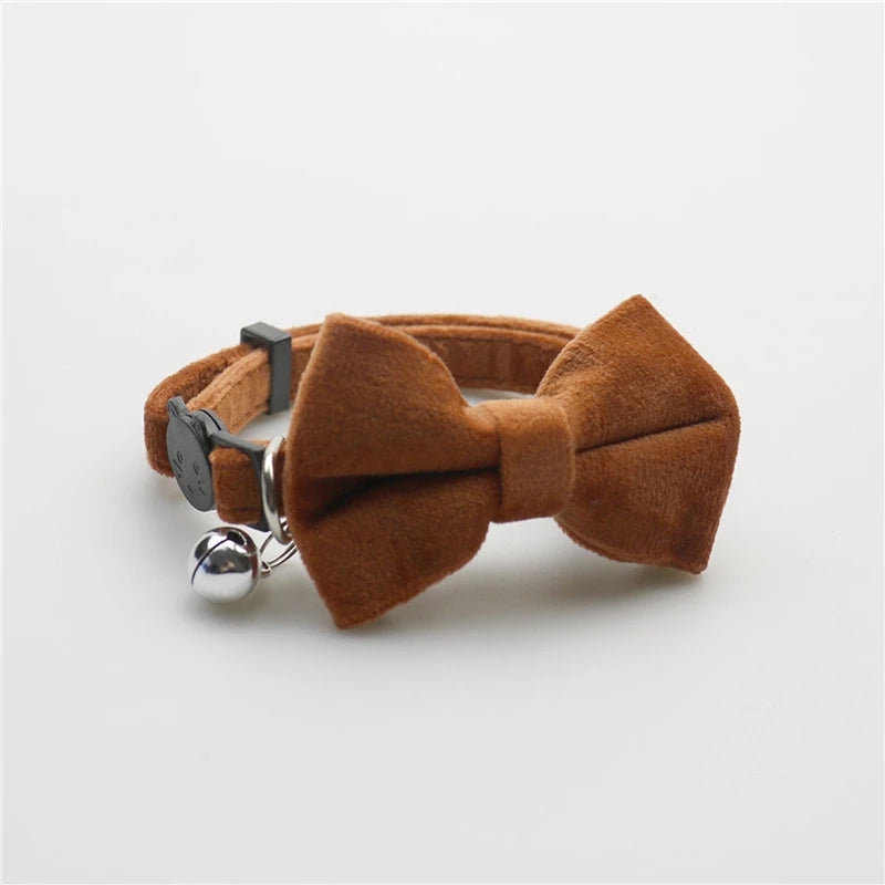 Cat Bow Bell Collar Adjustable Velvet Pet Accessory For Cats
