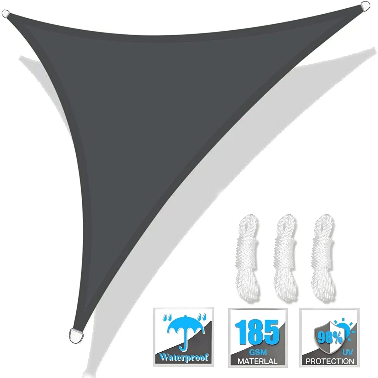 Triangle Sun Shade Sail Canopy UV Block Sunsail With Rope