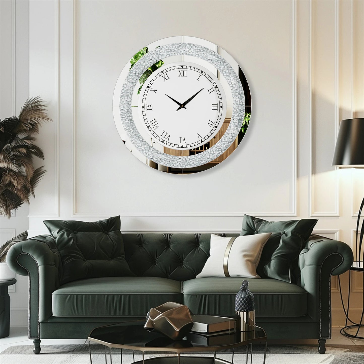 Bling Round Mirror Wall Clock For Glam Home Decor Accent