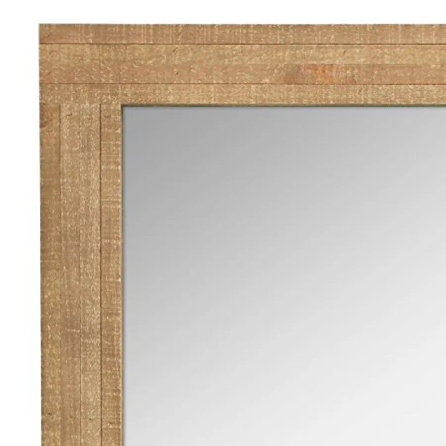 Natural Wood Frame Wall Mirror With Hanging Brackets Rustic Decor