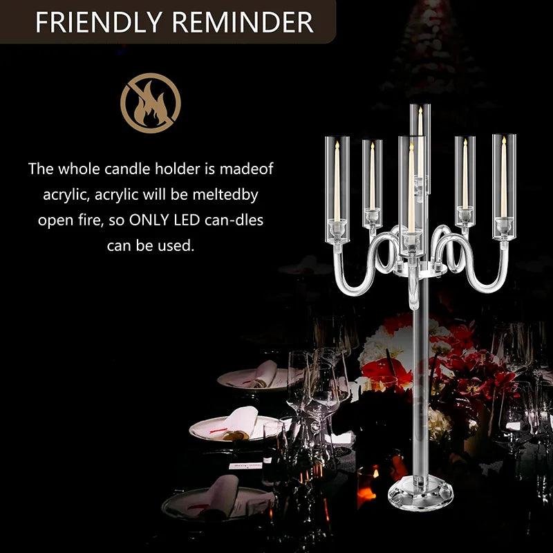 Acrylic Candle Holder Centerpiece Six Arm LED Wedding Decor