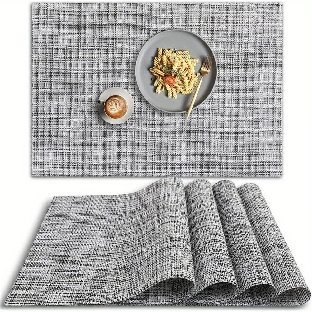 2 PCs Washable Vinyl PVC Placemat, Non-Slip Placemats, Heat Resistant Place Mats, Gray Placemats