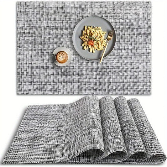2 PCs Washable Vinyl PVC Placemat, Non-Slip Placemats, Heat Resistant Place Mats, Gray Placemats