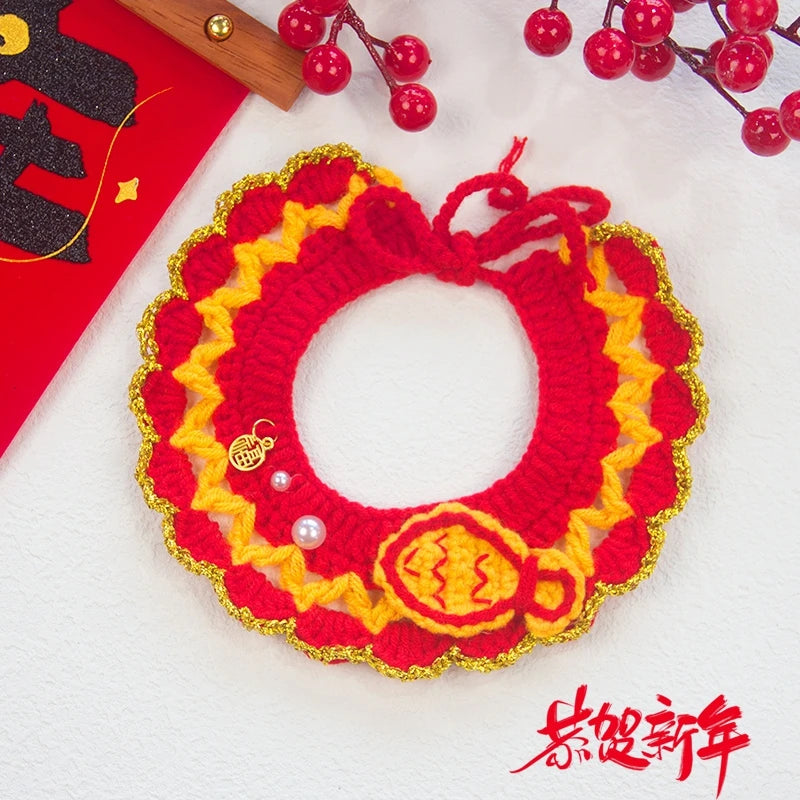 Christmas Cat Collars Hand-Knitted Pet Bibs Cute Santa Xmas Tree Decorative Scarf Cats Cosplay Costume Christmas Party Supplies