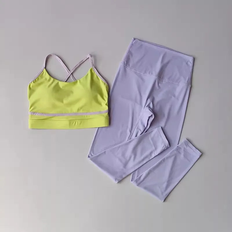 Womens 2 Piece Yoga Set High Waist Leggings Bra Activewear
