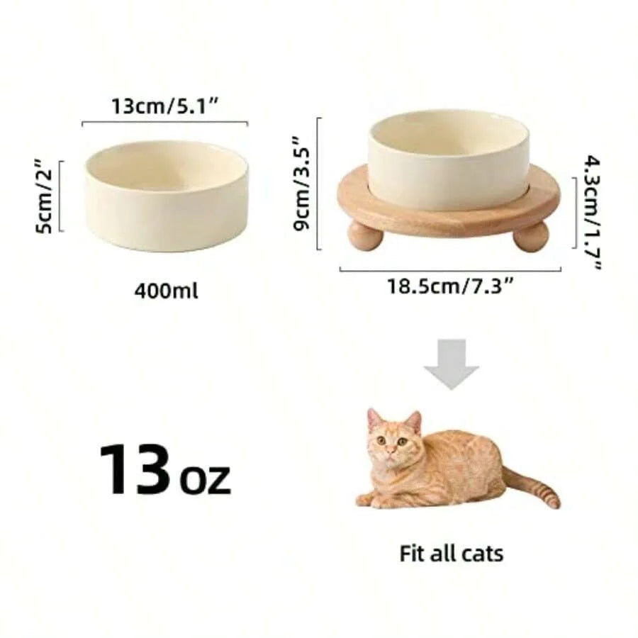Elevated Cat Bowl With Wooden Stand Stainless Steel Non Slip