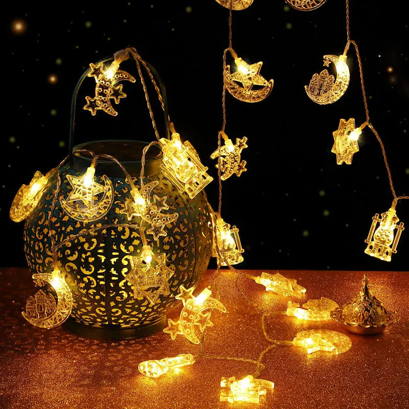 NONECN Eid Mubarak LED Moon Star Castle Lantern String Lights