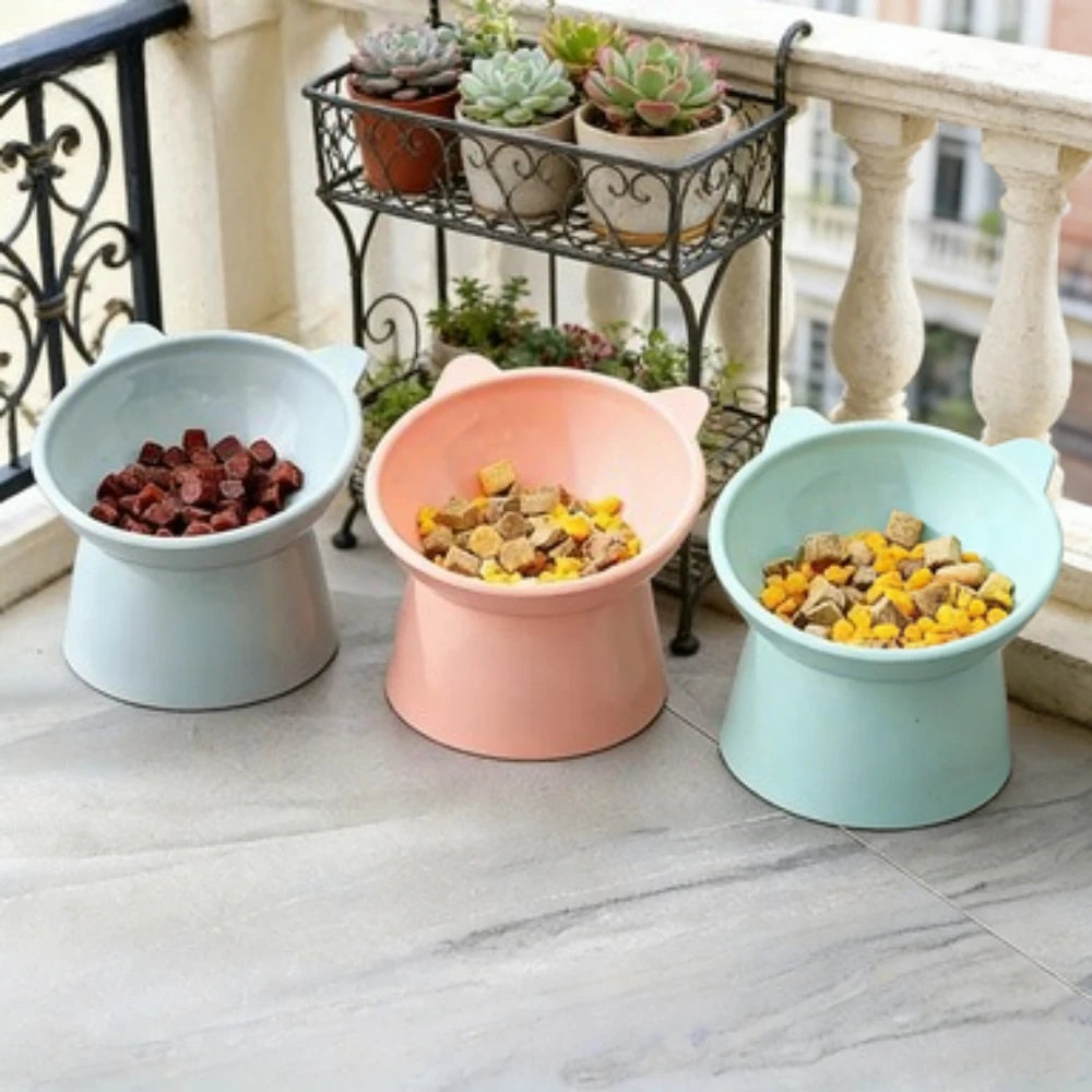 NOVELTY MOON Cat Ear Raised Pet Bowl Elevated Feeder Anti Slip Ergonomic