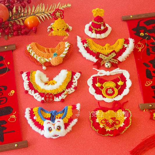 Christmas Cat Collars Hand-Knitted Pet Bibs Cute Santa Xmas Tree Decorative Scarf Cats Cosplay Costume Christmas Party Supplies
