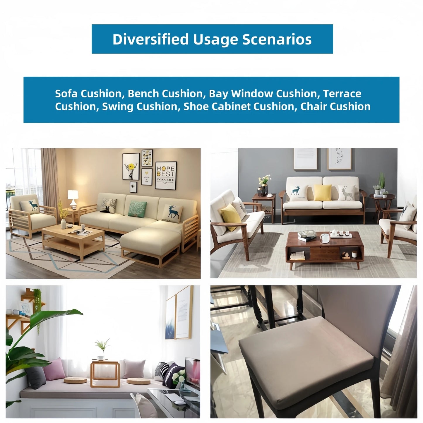 Custom Bench Cushion with Locks And Buckles Long Mattress Sofa Chair Seat Pad Decor Garden Shoe Box Bay Window Pad Swings Pillow