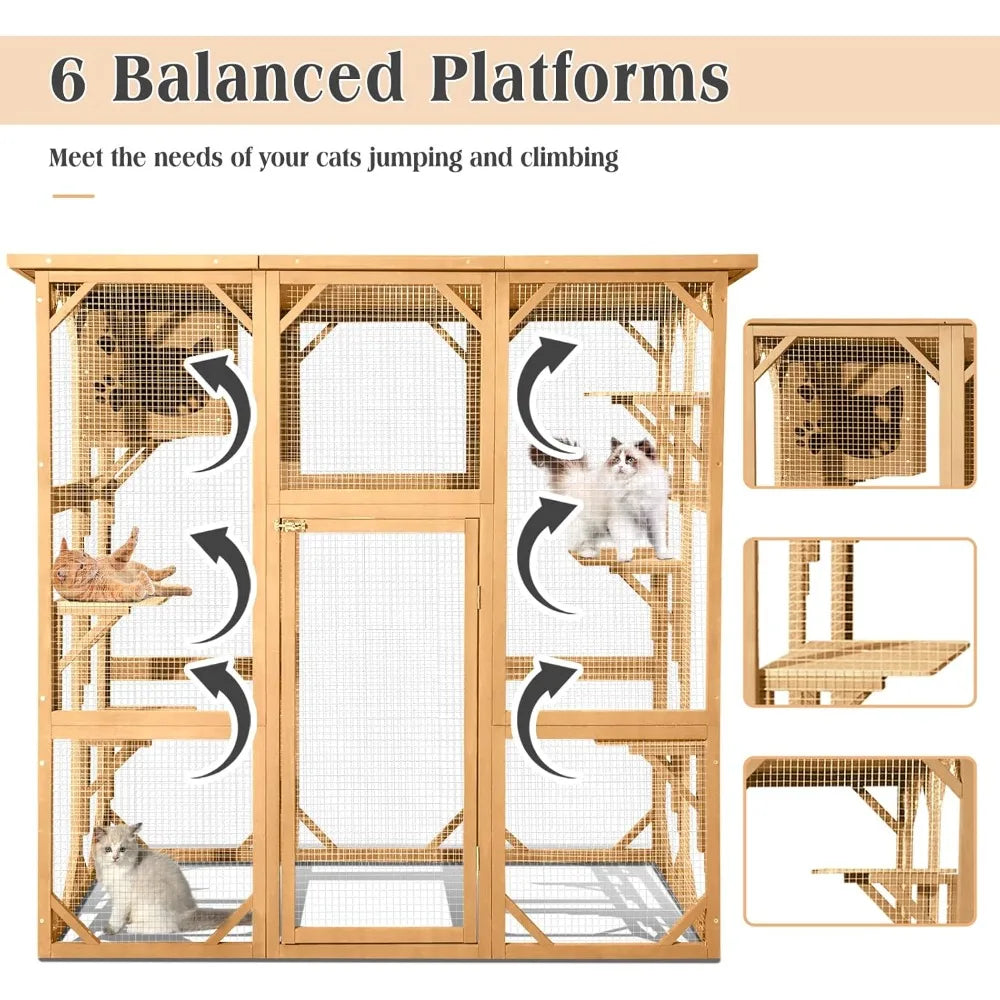 Outdoor Cat House Catio With Entry Door And Six Platforms