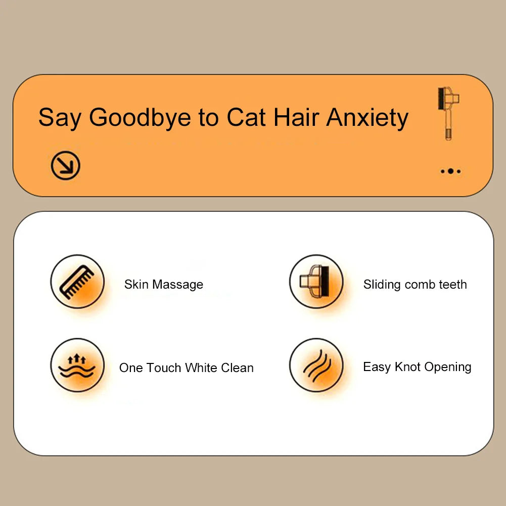 Mojoyce Stainless Steel Cat Comb One Button Pet Grooming Brush