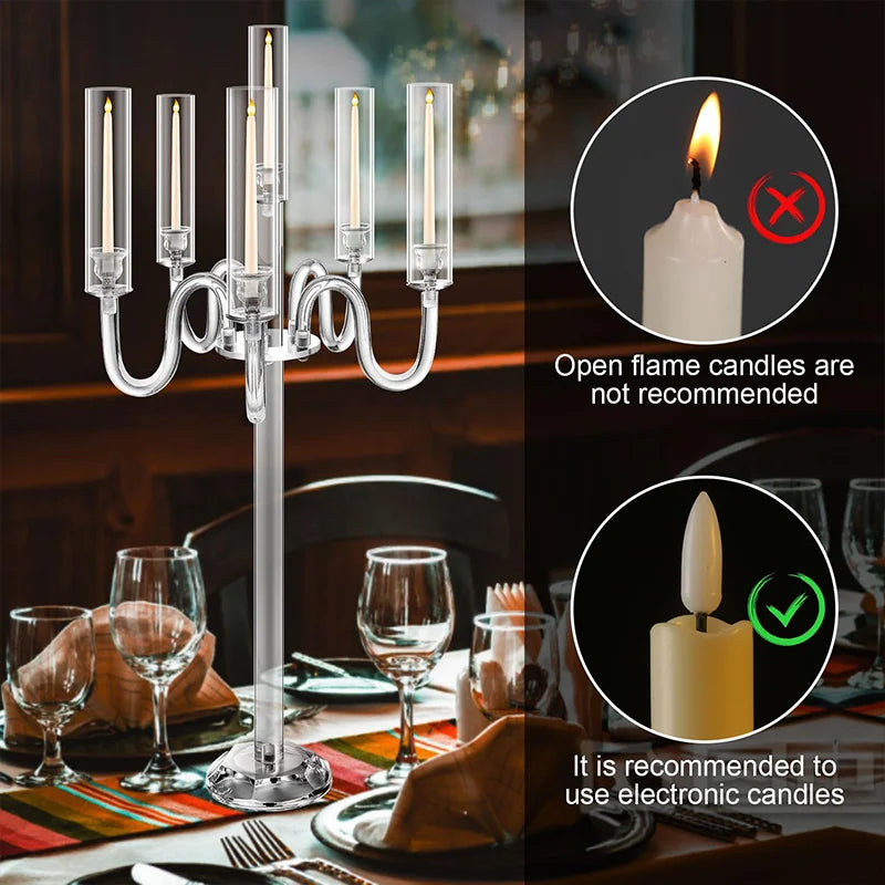 Acrylic Candle Holder Centerpiece Six Arm LED Wedding Decor