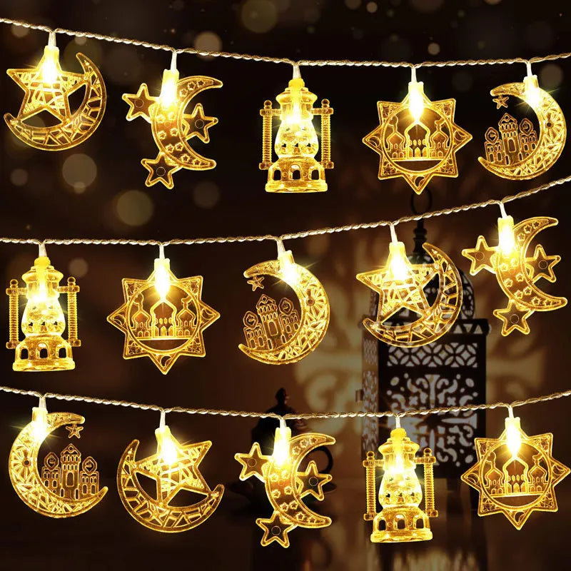 NONECN Eid Mubarak LED Moon Star Castle Lantern String Lights