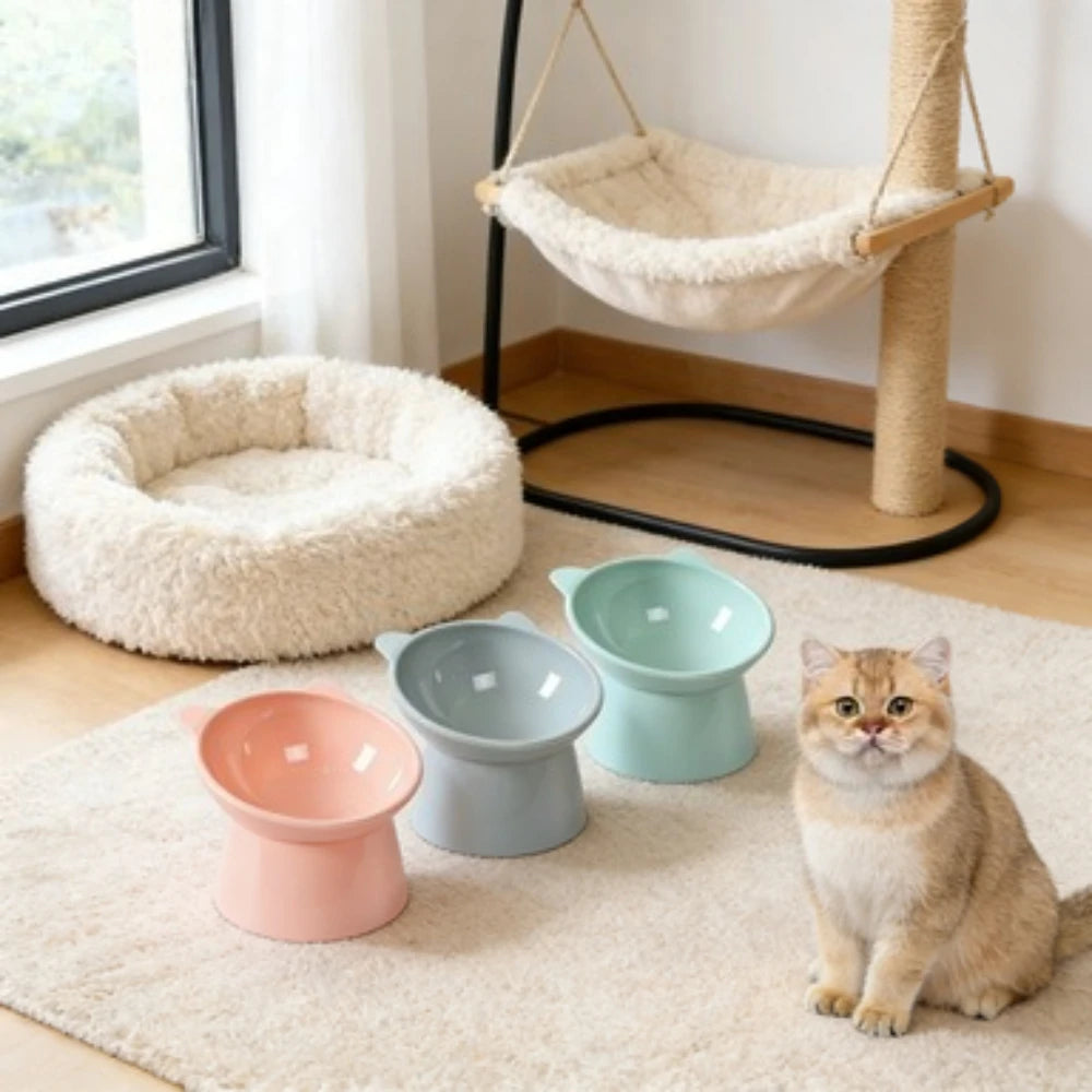 NOVELTY MOON Cat Ear Raised Pet Bowl Elevated Feeder Anti Slip Ergonomic