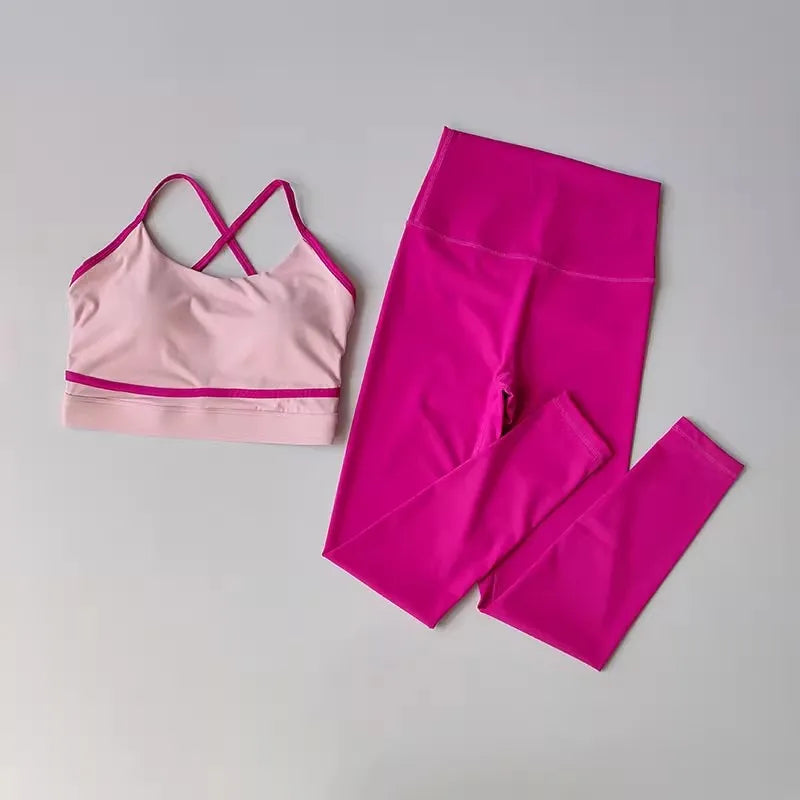 Womens 2 Piece Yoga Set High Waist Leggings Bra Activewear