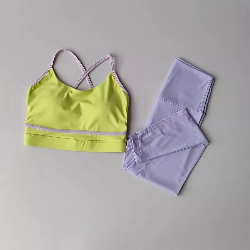 Womens 2 Piece Yoga Set High Waist Leggings Bra Activewear