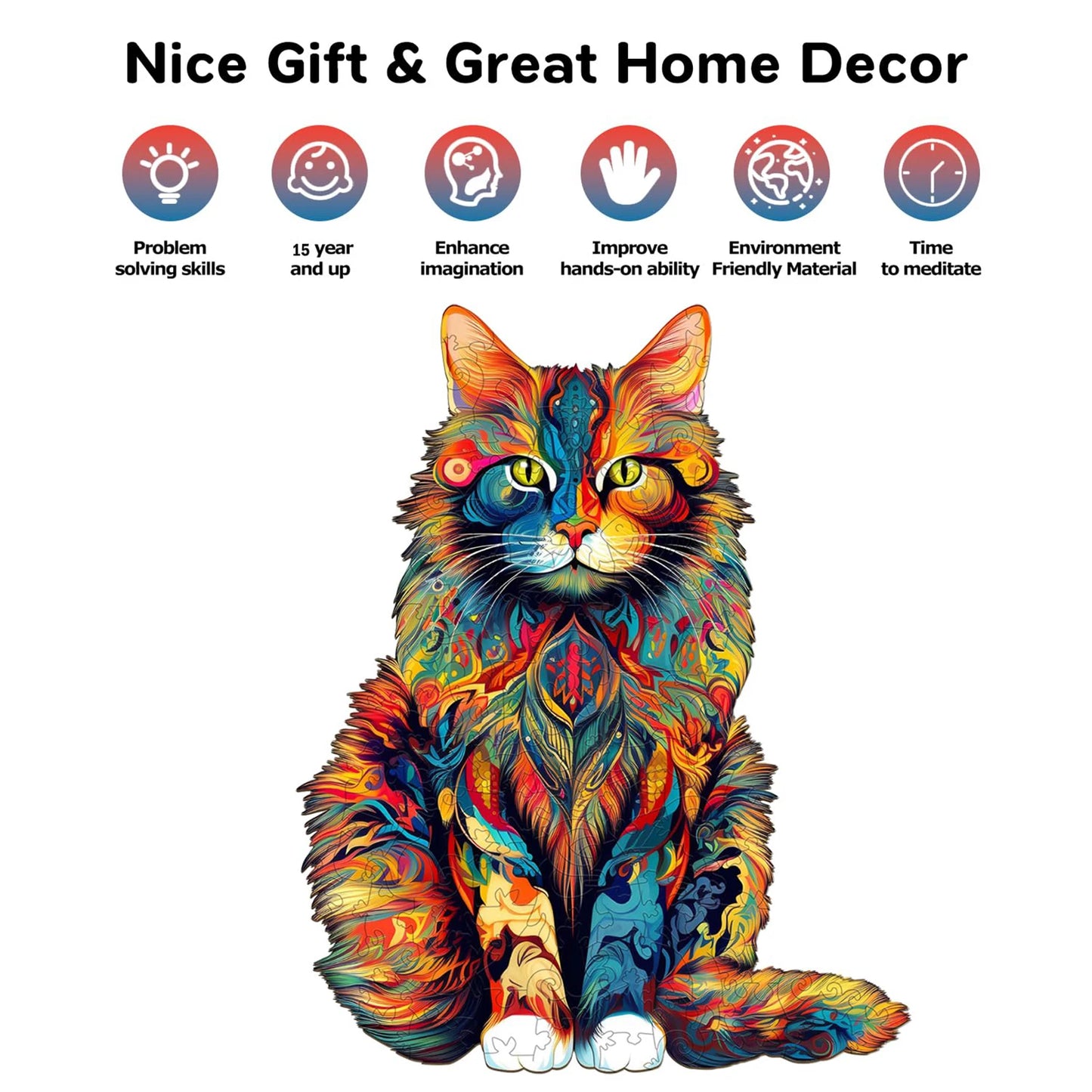 Cat Pattern Wooden Puzzle Animal Shape Wood Puzzles unique Cat Shapes Jigsaw puzzle Alien Animal Jigsaw Puzzle Educational Toys