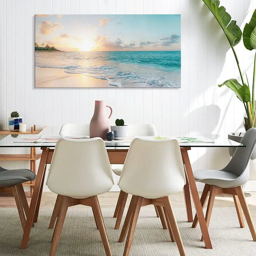 Ocean Beach Sunset Canvas Wall Art Seascape Framed Artwork