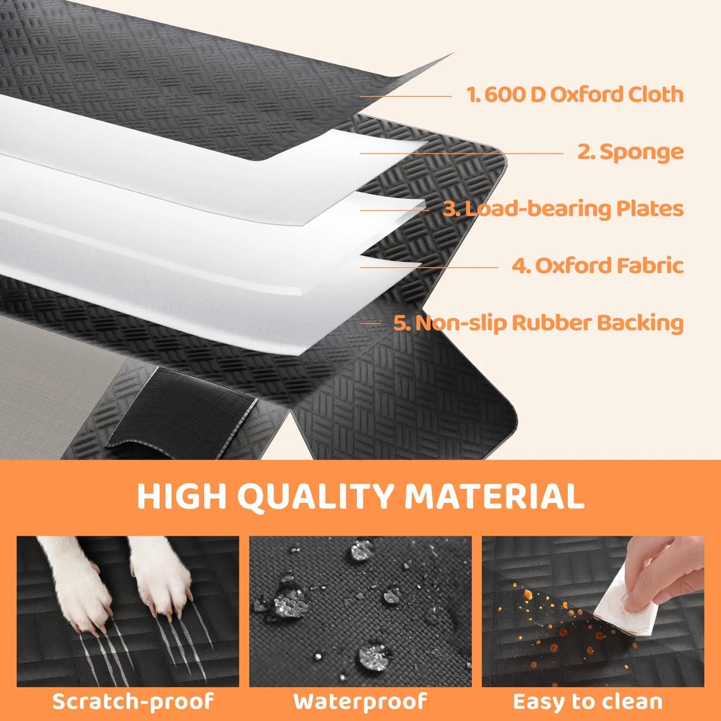 Car Rear Seat Dog Hammock Cover 600D Heavy Duty Extender