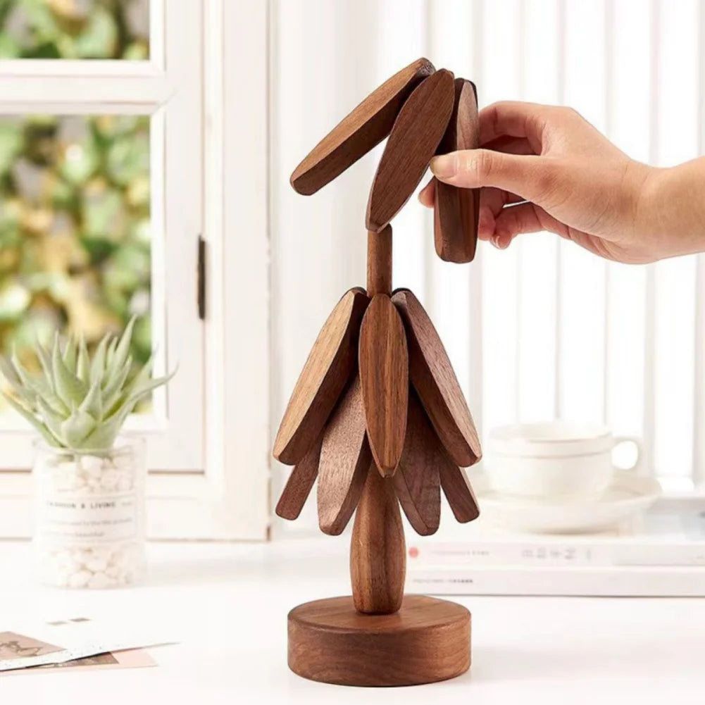 4PCS Tree Design Stand Wooden Trivets Decorative Anti Scald Heat Resistant Table Mat Coaster Wood Placemats Pot