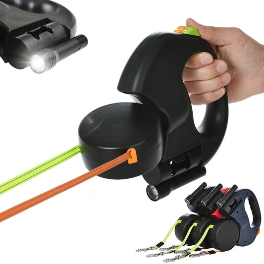 Holapet Retractable Dual Dog Leash With Reflective Swivel Clip
