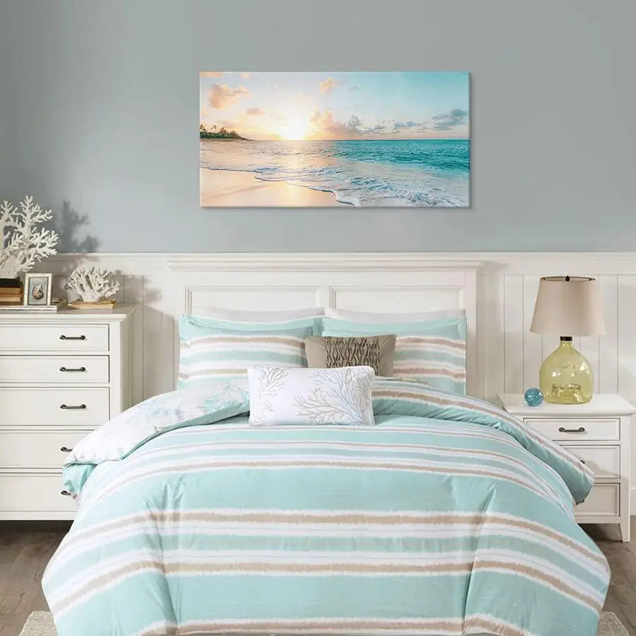 Ocean Beach Sunset Canvas Wall Art Seascape Framed Artwork