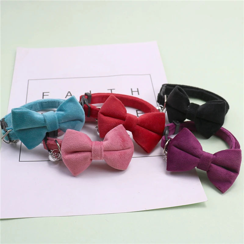 Cat Bow Bell Collar Adjustable Velvet Pet Accessory For Cats
