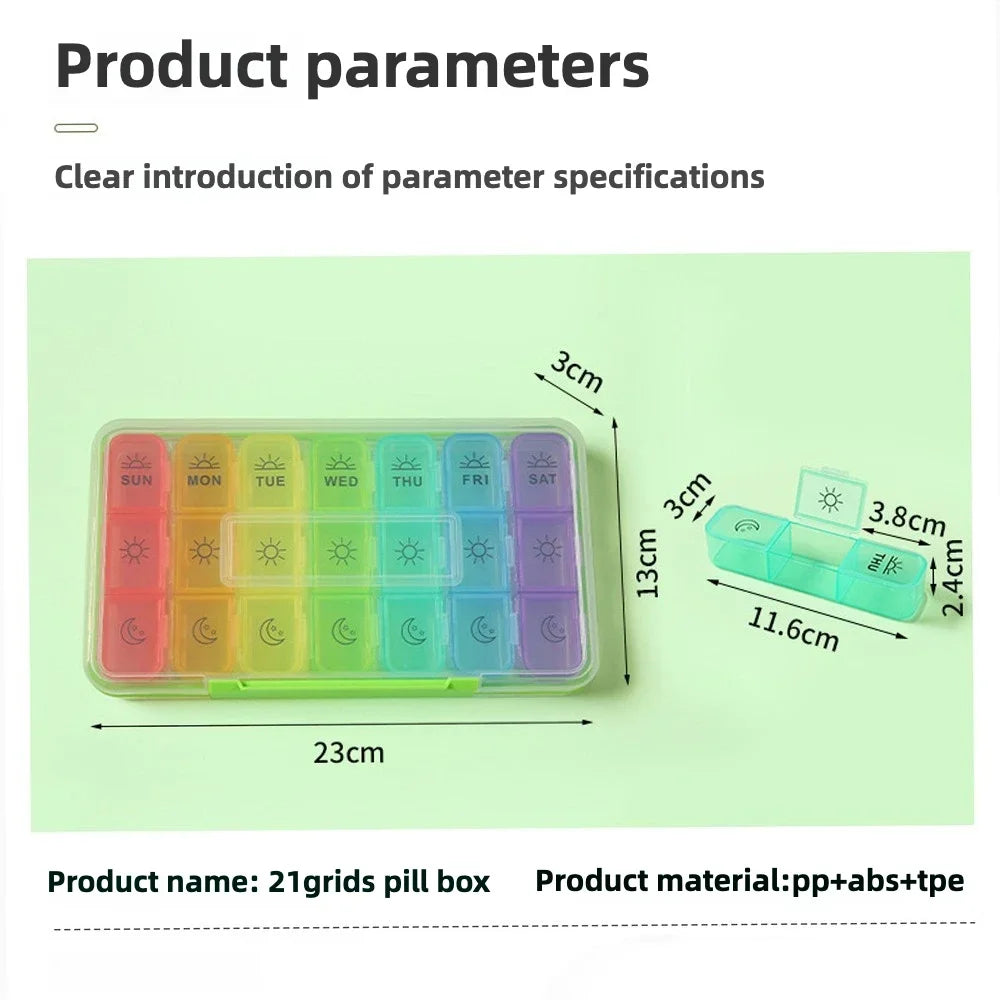 1 Set Pill Box 7 Days Medicine Storage Box 21 Grids 3 Times One Day Portable Travel Weekly Pill Organizer Medicine Organizer