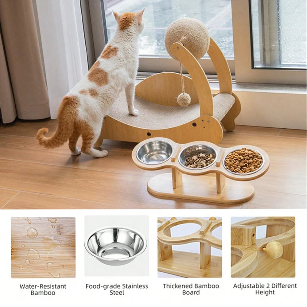 PETRAVEL Cat 3 In 1 Feeder With Tilted Stainless Bowls