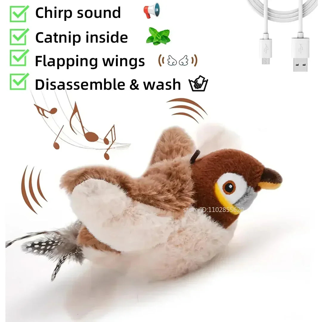 Bird Shaped Interactive Cat Toy Rechargeable Chirping Flapping Plush
