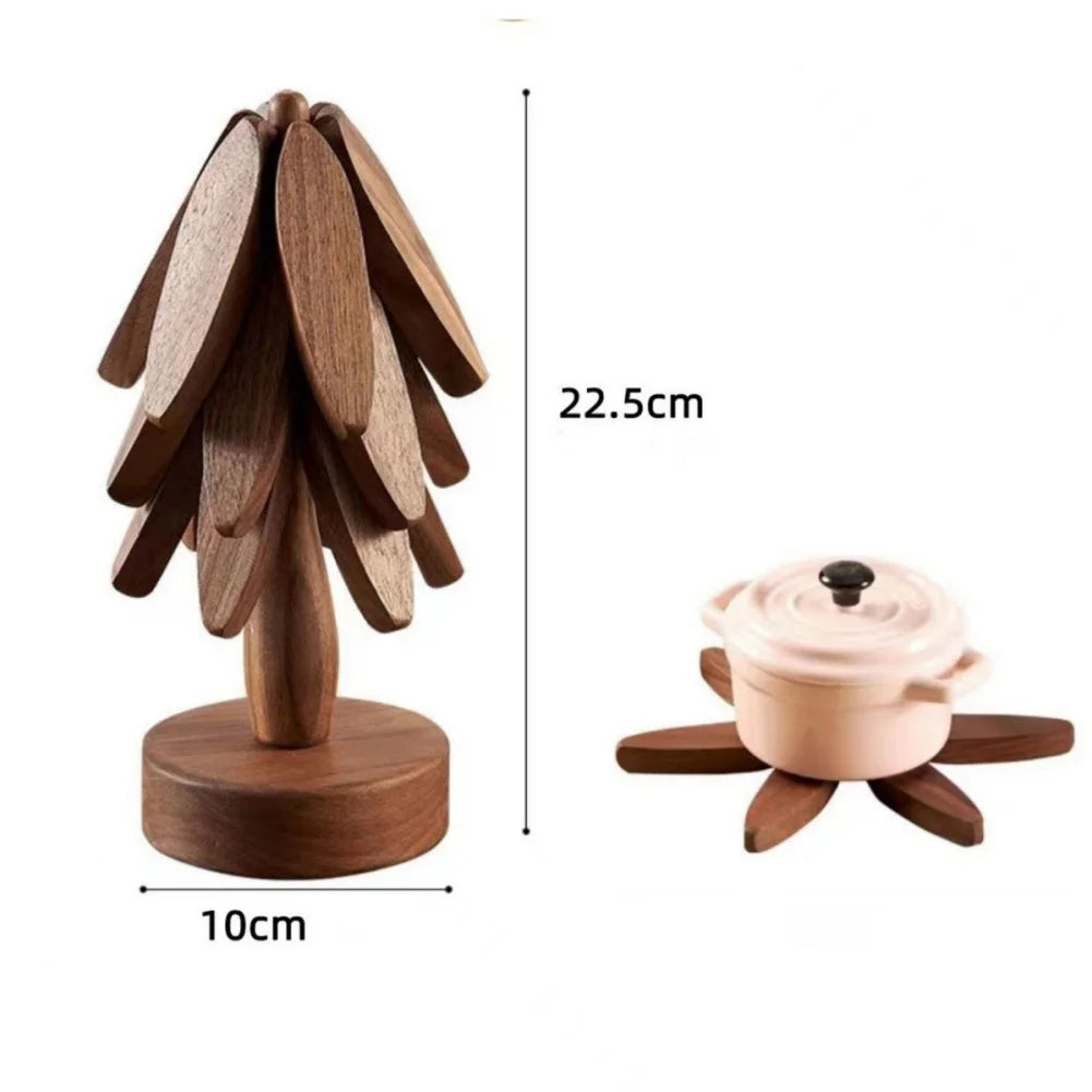 4PCS Tree Design Stand Wooden Trivets Decorative Anti Scald Heat Resistant Table Mat Coaster Wood Placemats Pot