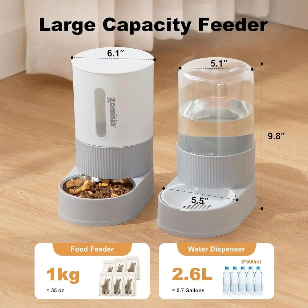 Cat Feeder And Water Dispenser Two Pack With Stainless Bowl