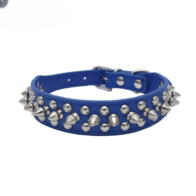 Adjustable Leather Pet Dog Collar Neck Strap Supplies PU Leather Punk Rivet Spiked Dog Collar Pet Collars for Small Dog Cat